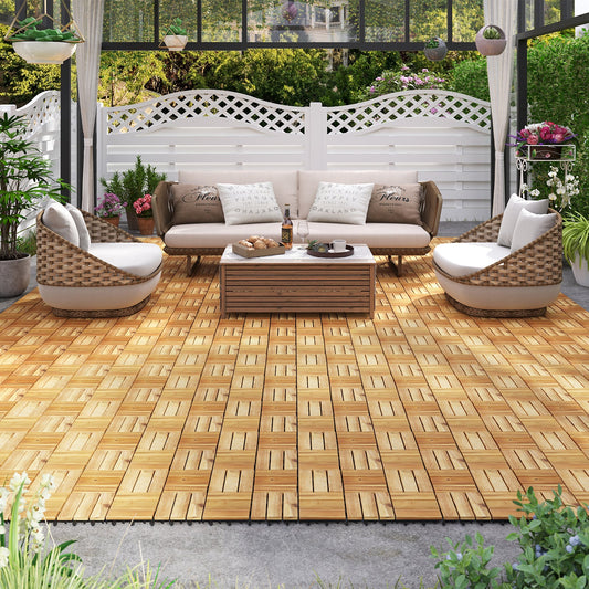 Pack of 30 Acacia Wood Interlocking Deck Tiles-Brown - Tampa Home & Garden Store