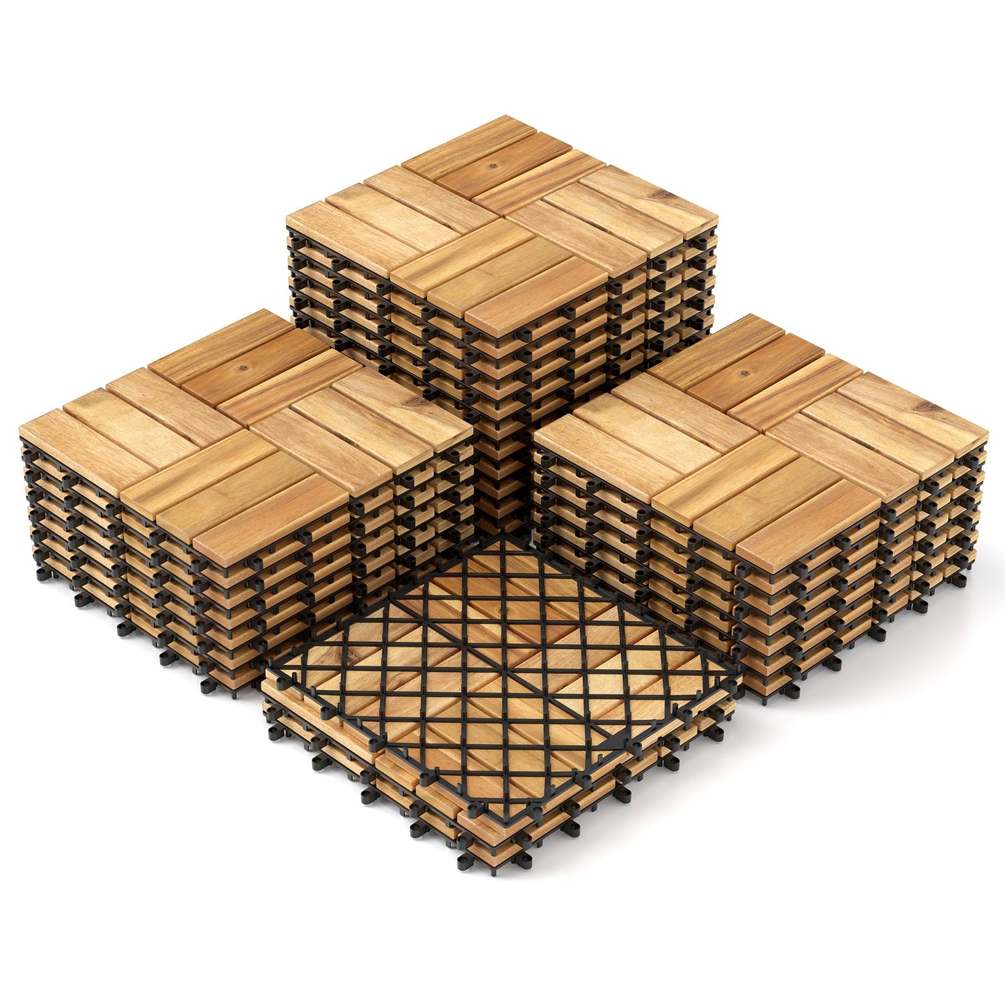 Paquete de 30 baldosas de madera de acacia entrelazadas para terraza - Marrón