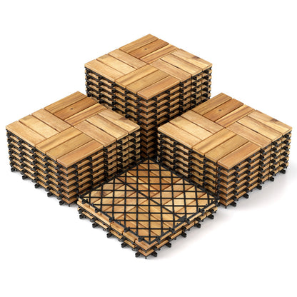 Paquete de 30 baldosas de madera de acacia entrelazadas para terraza - Marrón