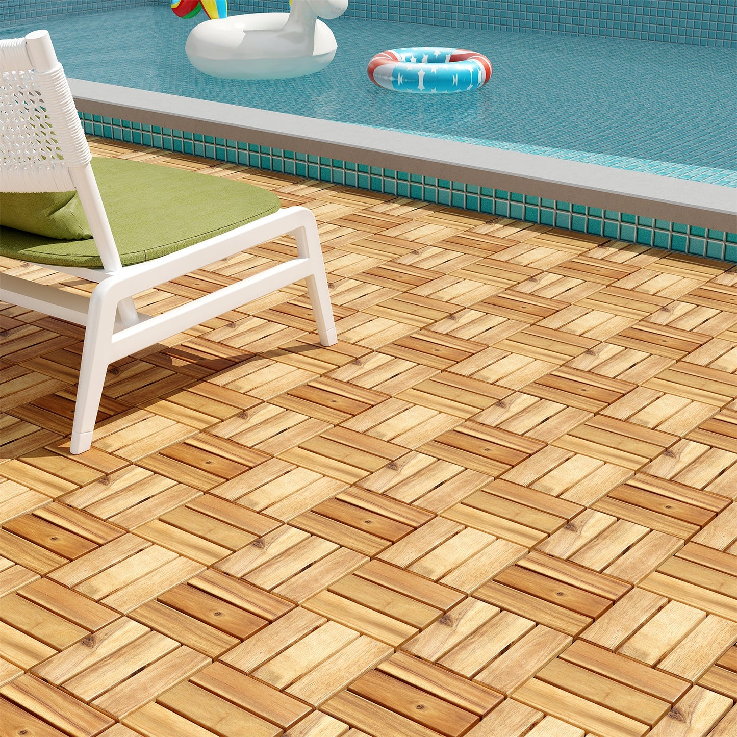 Paquete de 30 baldosas de madera de acacia entrelazadas para terraza - Marrón
