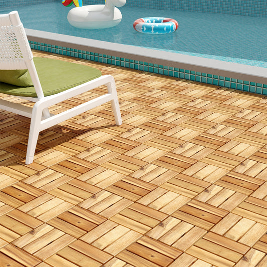 Pack of 30 Acacia Wood Interlocking Deck Tiles-Brown - Tampa Home & Garden Store