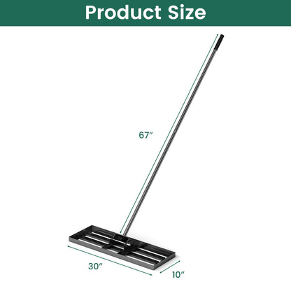 Rastrillo nivelador de césped de 30 x 10 pulgadas con mango ergonómico - Negro