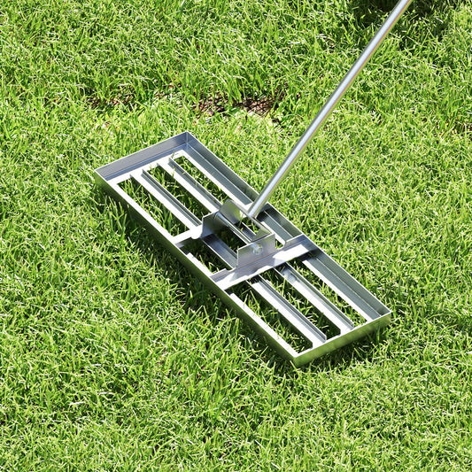Rastrillo nivelador de césped de 30 x 10 pulgadas con mango ergonómico - Plateado