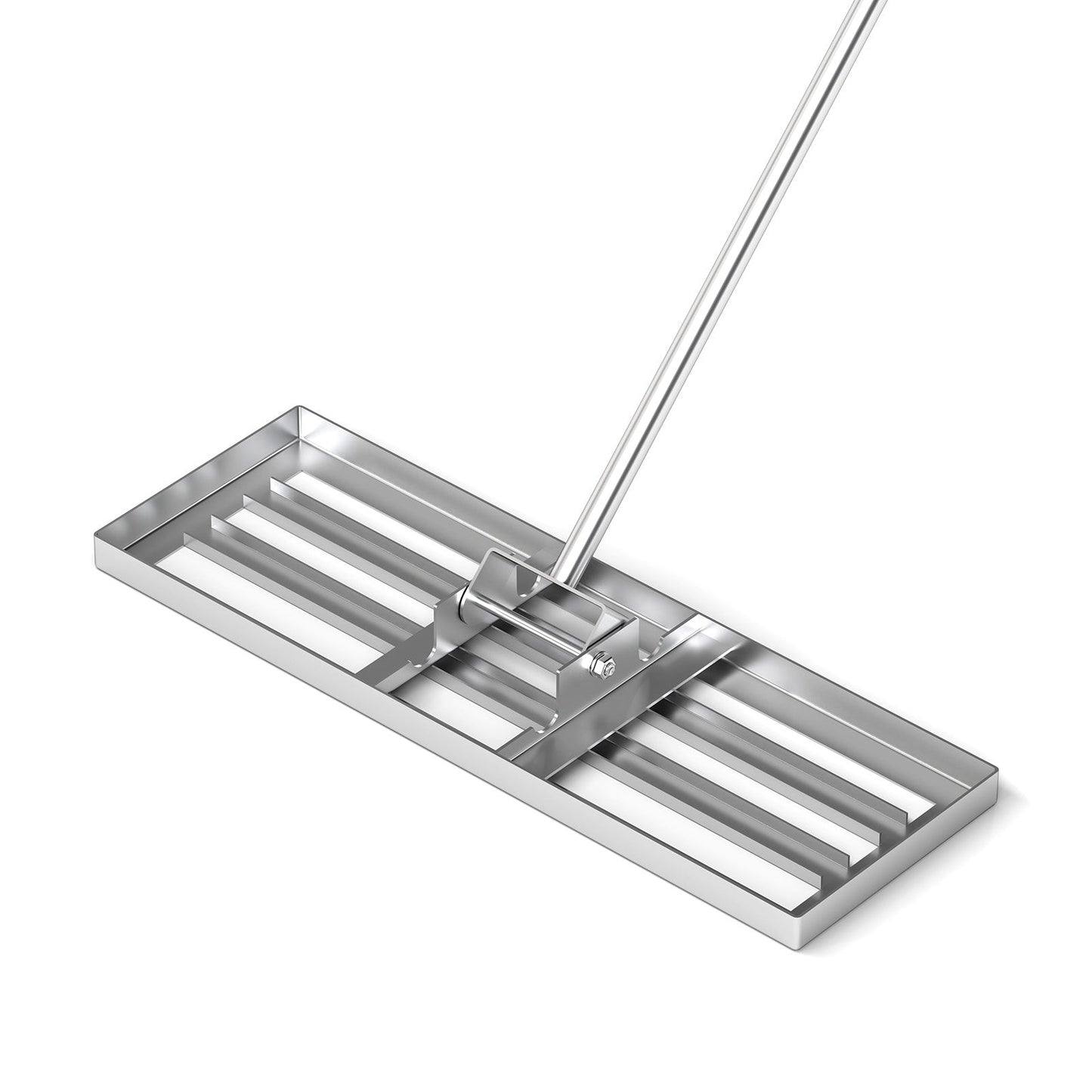 Rastrillo nivelador de césped de 30 x 10 pulgadas con mango ergonómico - Plateado