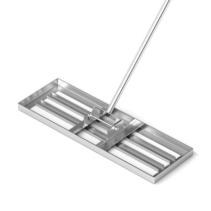 Rastrillo nivelador de césped de 30 x 10 pulgadas con mango ergonómico - Plateado