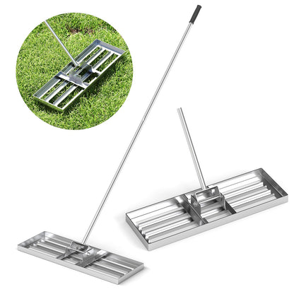 Rastrillo nivelador de césped de 30 x 10 pulgadas con mango ergonómico - Plateado