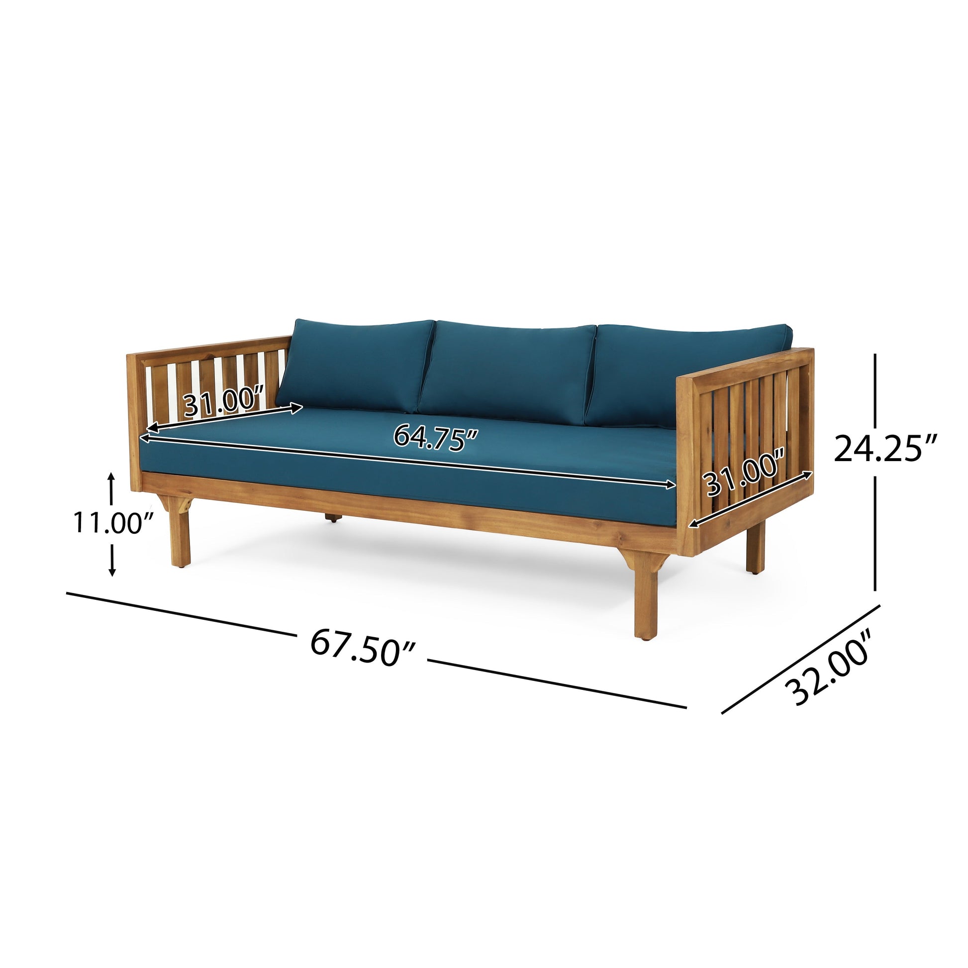 Claremont 3-seater outdoor daybed with teal blue cushions and acacia wood frame by HouseOfZazla on Tampa Home & Garden Store
