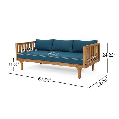 Claremont 3-seater outdoor daybed with teal blue cushions and acacia wood frame by HouseOfZazla on Tampa Home & Garden Store