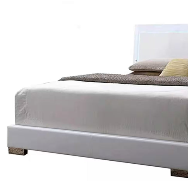 Lorimar White Faux Leather Panel Bed by HouseOfZazla with low-profile base on Tampa Home & Garden Store