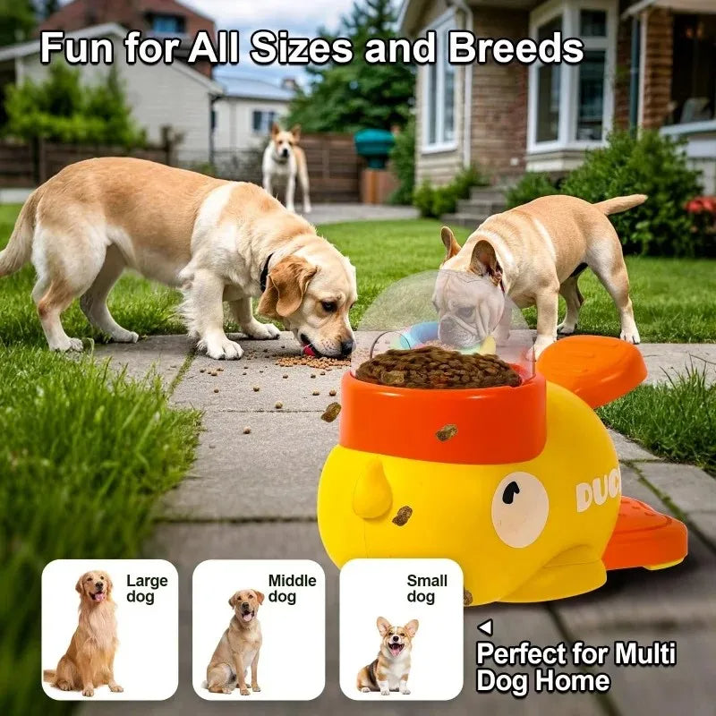 Dog puzzle feeder toy with bright yellow and orange duck design, anti-slip plastic on Tampa Home & Garden Store