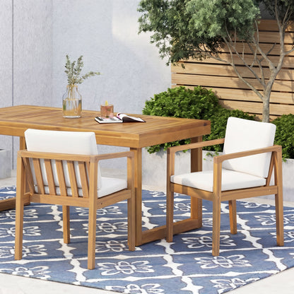 Acacia Wood Outdoor Dining Chairs Set of Two