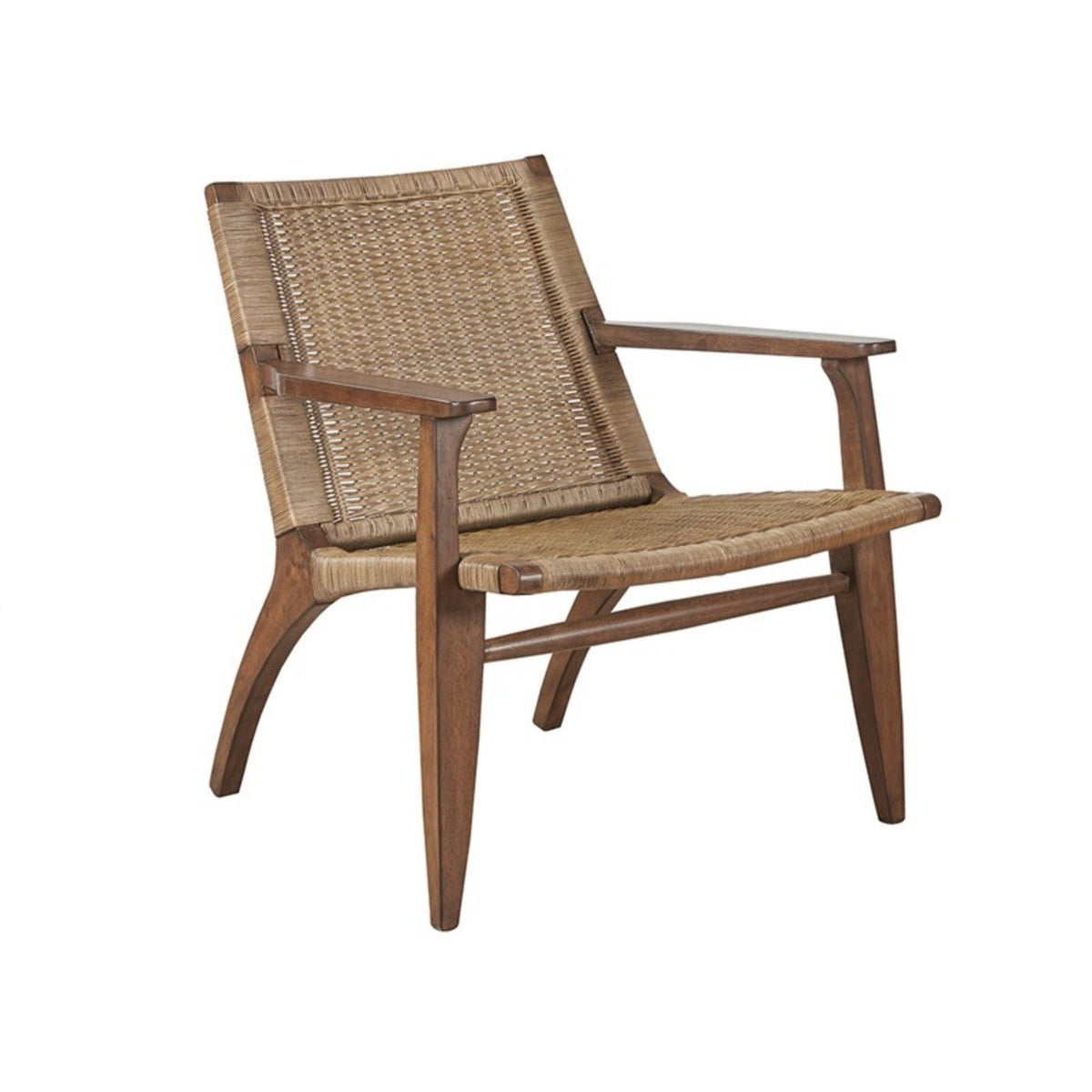 Natural accent chair with solid mahogany frame and woven rattan back on Tampa Home & Garden Store