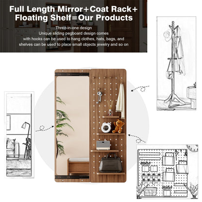 Full-length wall mounted mirror with shelf and coat hook in dark brown wood by HouseOfZazla on Tampa Home & Garden Store