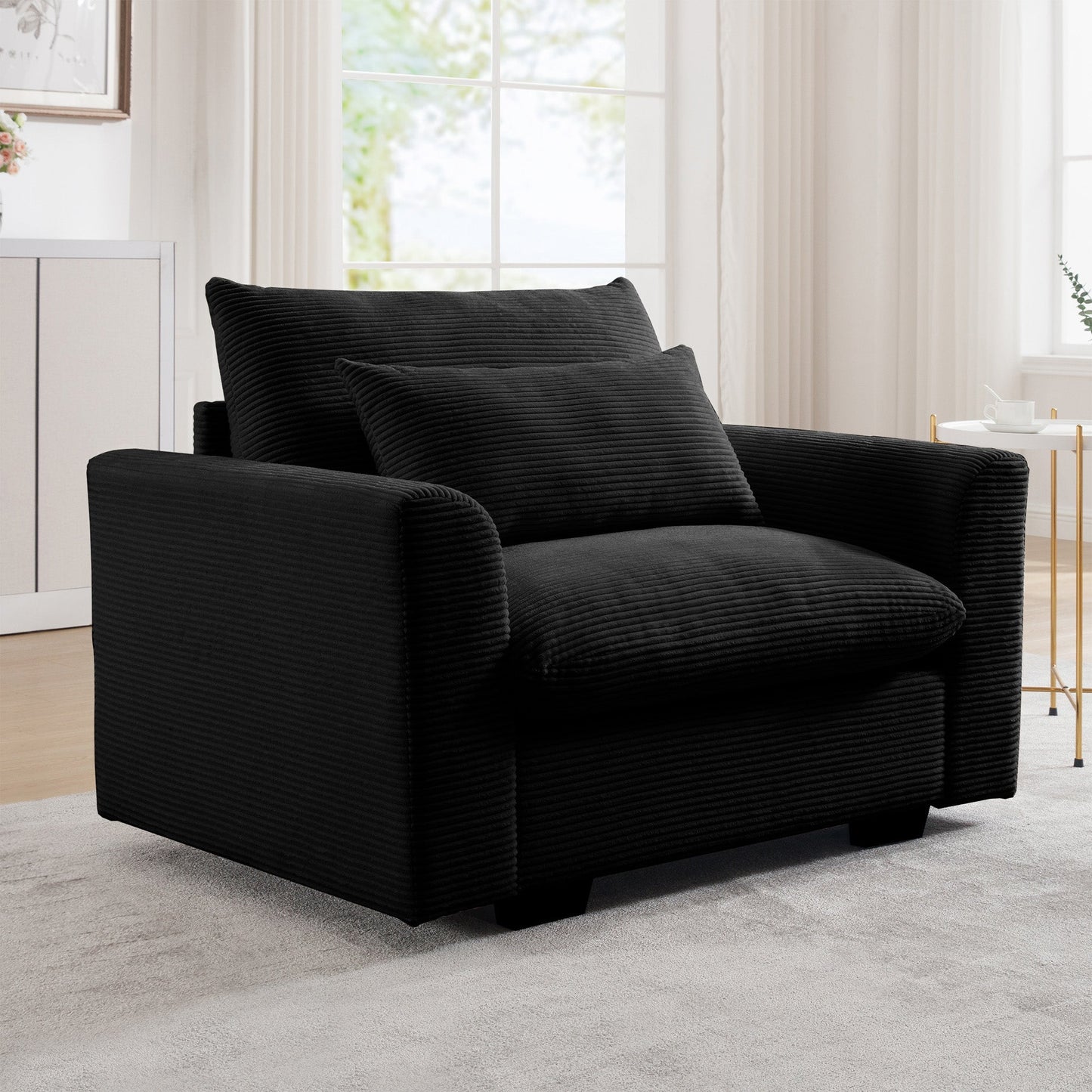 Black Corduroy Deep Seat Single Accent Chair