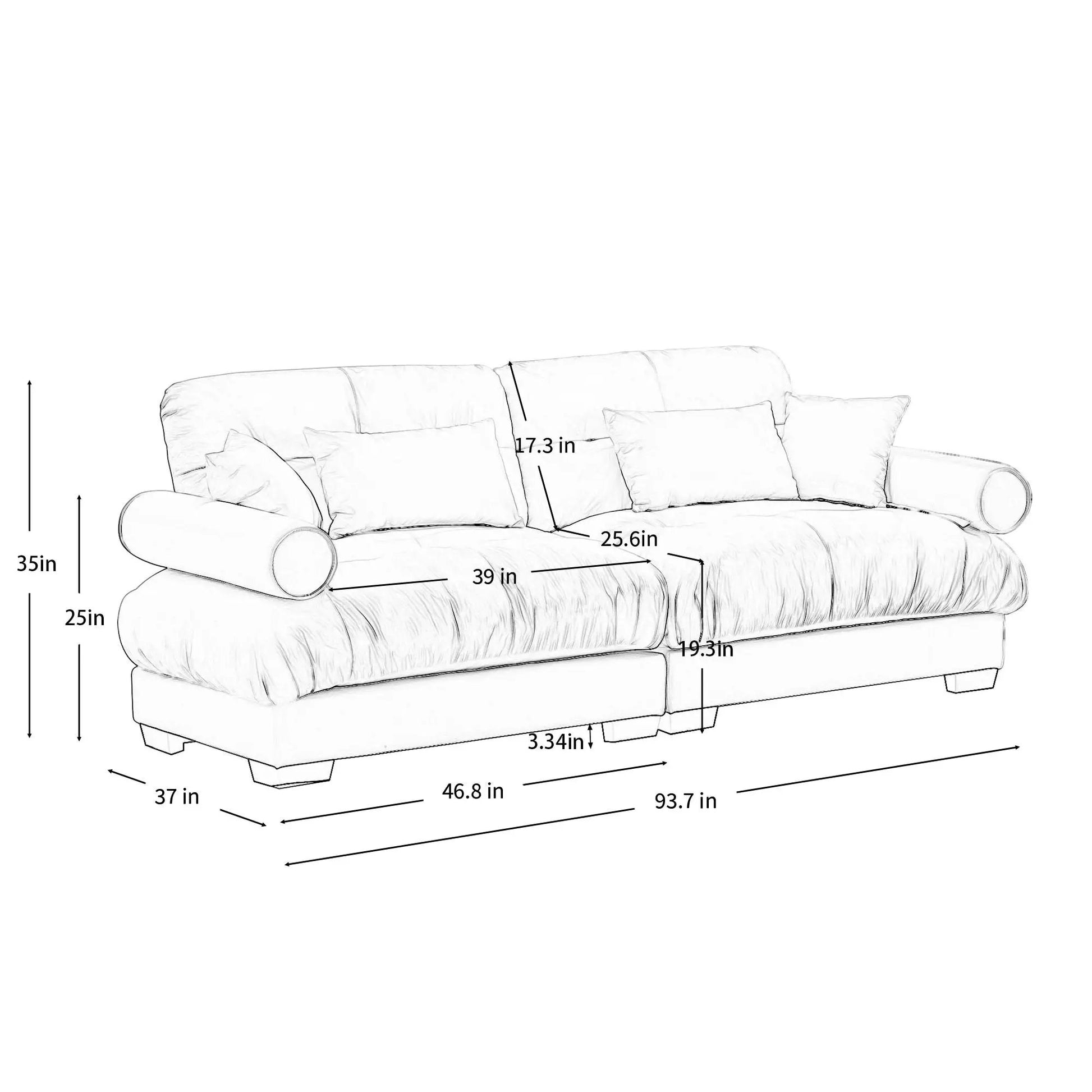 Modern sofa with bolstered armrests and pillows, stationary sofa with cushions on Tampa Home & Garden Store