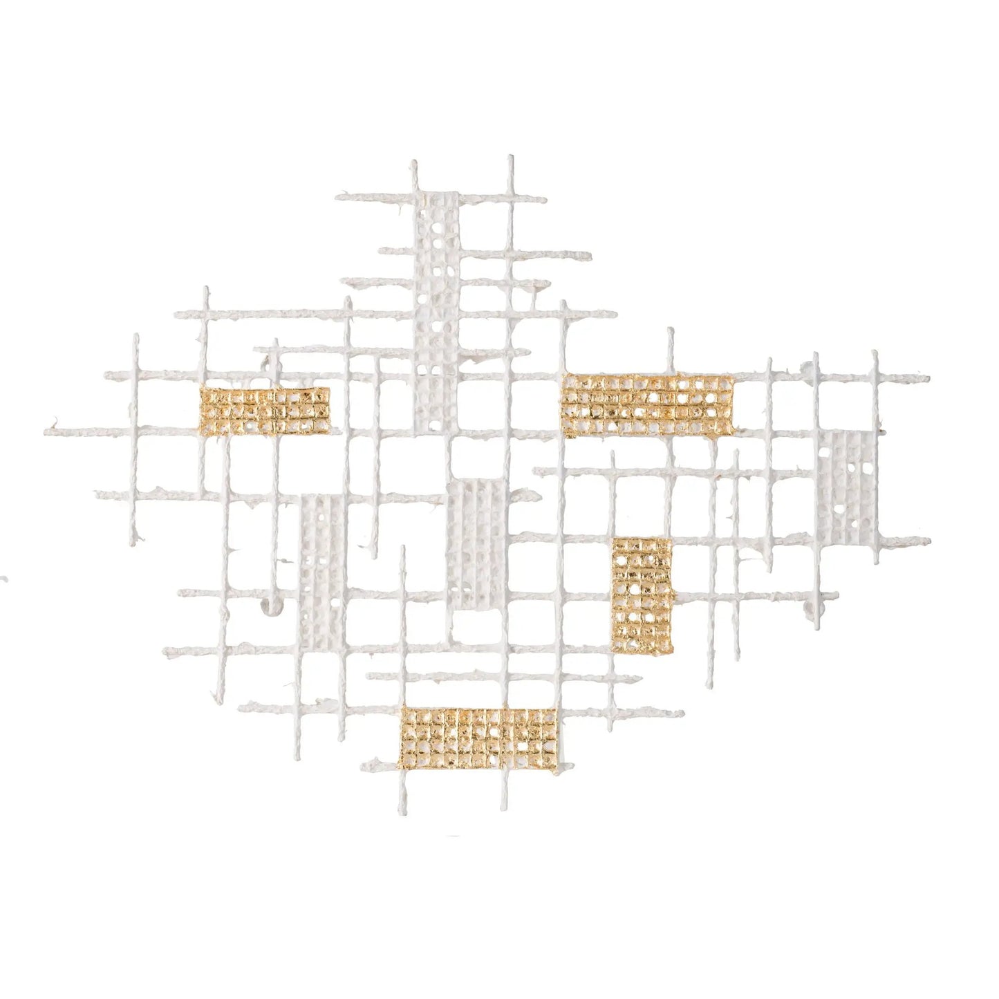 Wall Decor White and Gold Geometric Grid Art