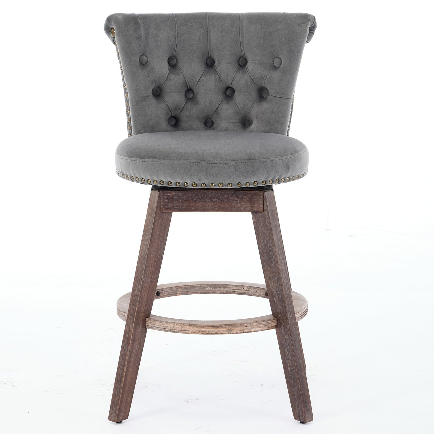 26-inch counter-height bar stool HouseOfZazla gray velvet tufted back nailhead trim on wood base on Tampa Home & Garden Store
