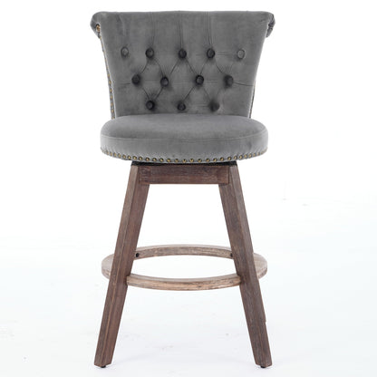 26-inch counter-height bar stool HouseOfZazla gray velvet tufted back nailhead trim on wood base on Tampa Home & Garden Store