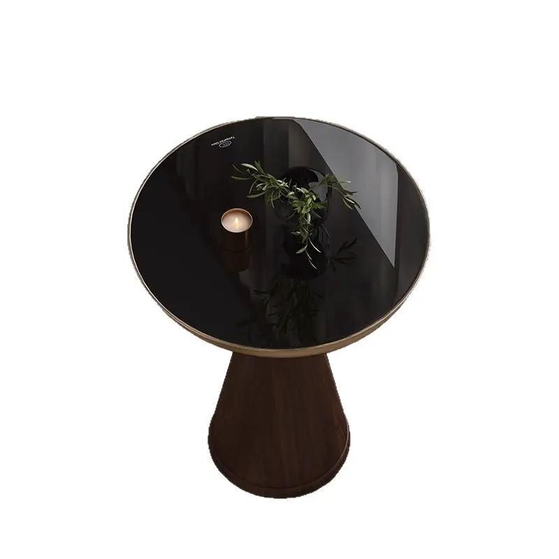 FLIPSTYLEZLLC tempered glass round top side table with black glass and conical wood base on Tampa Home & Garden Store