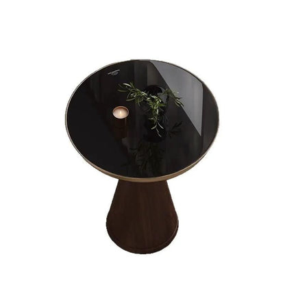 FLIPSTYLEZLLC tempered glass round top side table with black glass and conical wood base on Tampa Home & Garden Store
