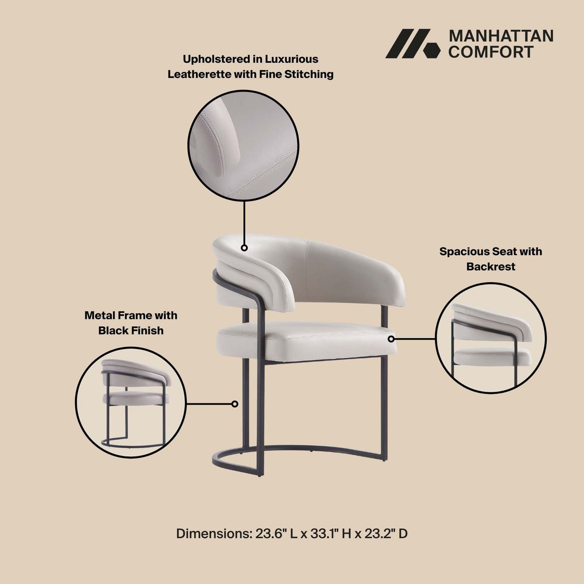 Geometric base dining chair with vegan upholstery in white or gray by Manhattan Comfort on Tampa Home & Garden Store
