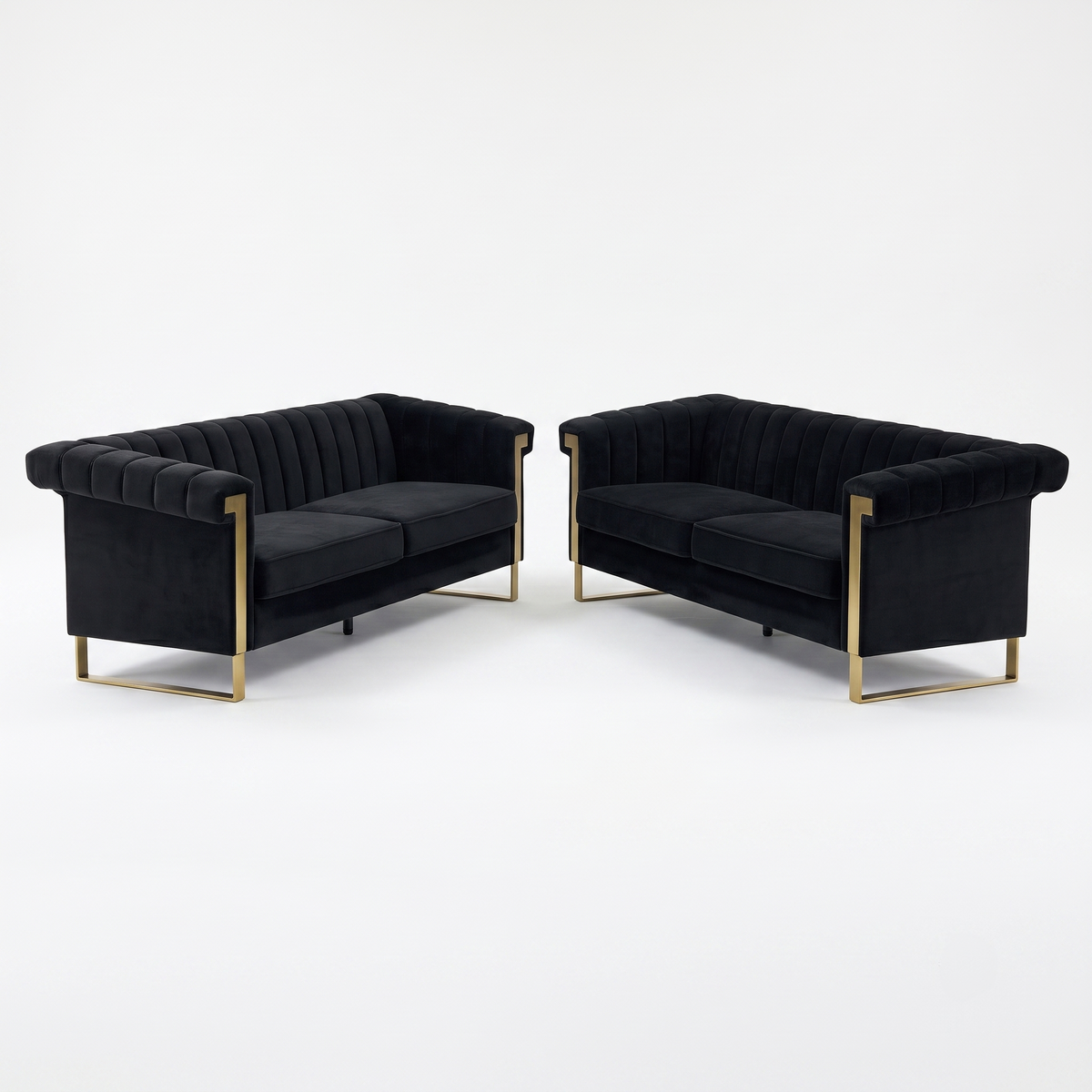 Designer Black Velvet Two Piece Sofa Set