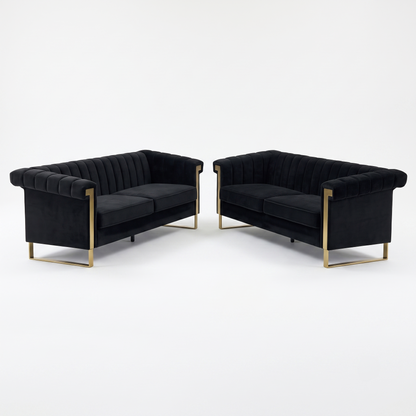 Designer Black Velvet Two Piece Sofa Set