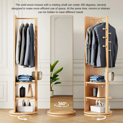 3 In 1 Full Length Clothing Mirror with natural wood racks and central panel on Tampa Home & Garden Store