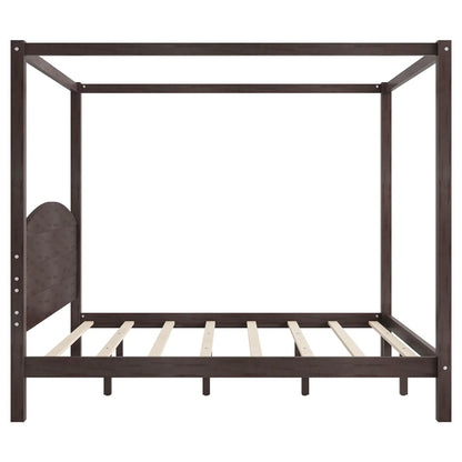anopy Platform Bed With Headboard And Support Legs dark brown wood canopy frame with slat base on Tampa Home & Garden Store
