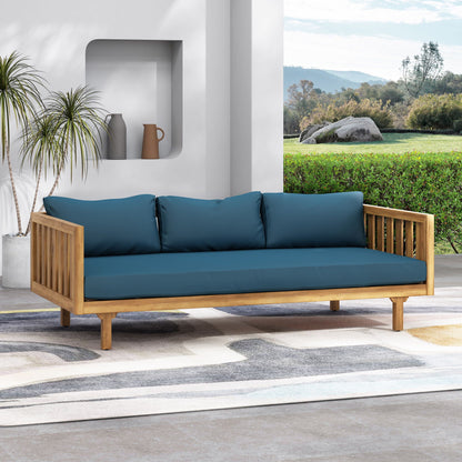 Claremont 3 Seater Daybed with teak acacia frame and water-resistant blue cushions HouseOfZazla on Tampa Home & Garden Store