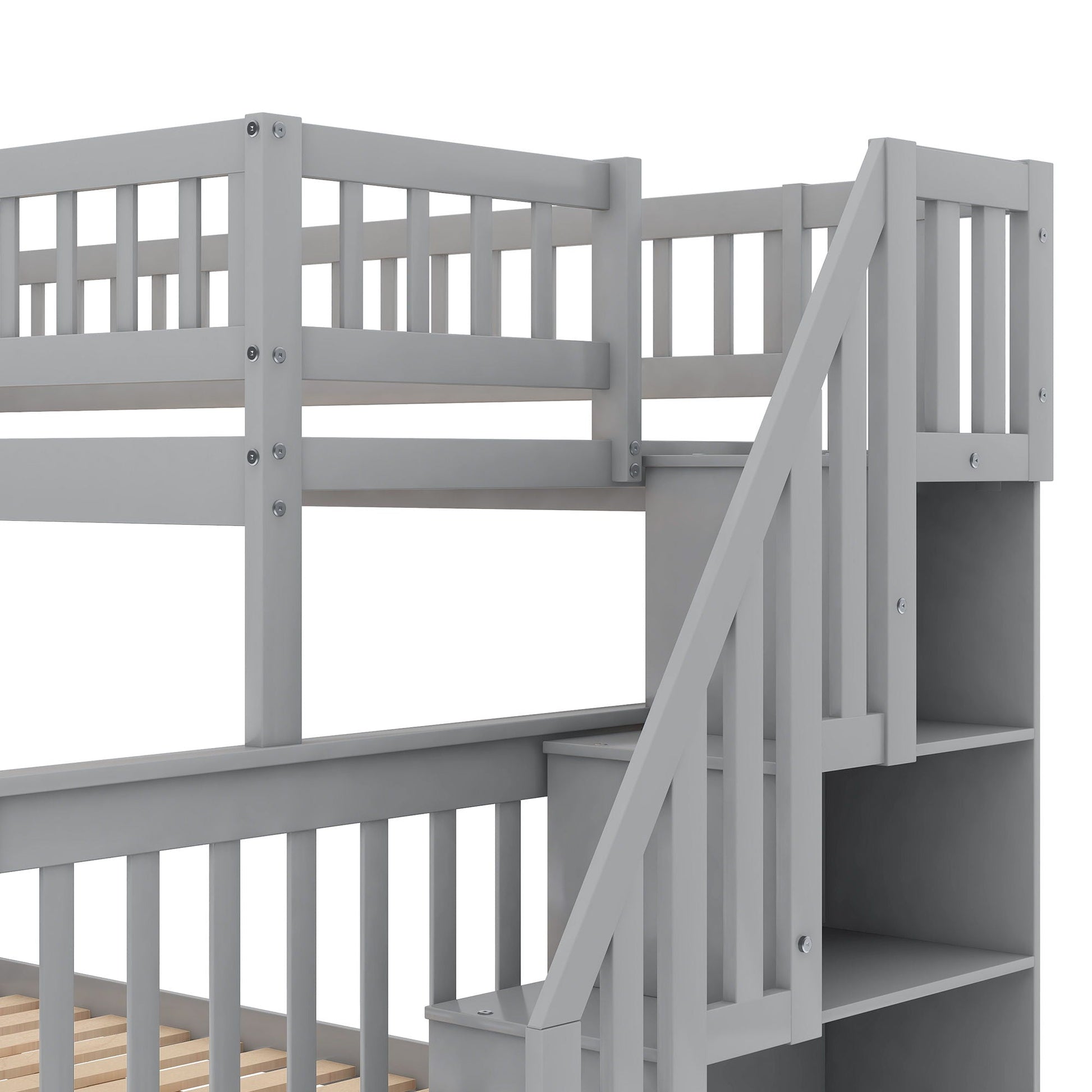 Bunk Bed With Staircase gray painted wood with guard rails and built-in staircase on Tampa Home & Garden Store