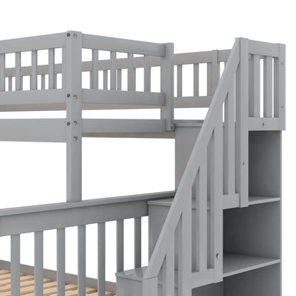 Bunk Bed With Staircase gray painted wood with guard rails and built-in staircase on Tampa Home & Garden Store