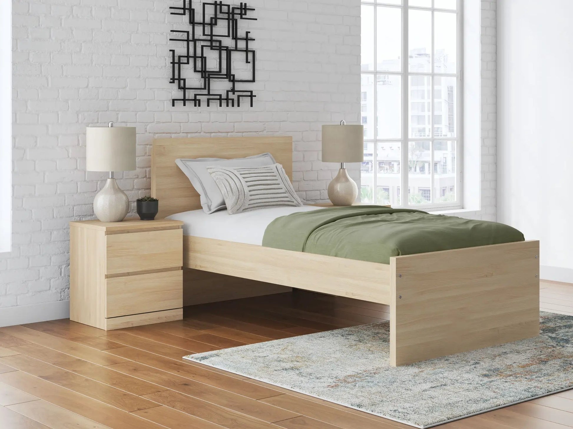 Onita Panel Platform Bed by Unique Piece Furniture in light oak with under-bed storage drawers on Tampa Home & Garden Store