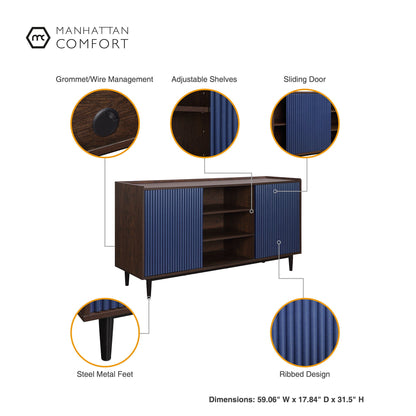 Fluted sideboard with adjustable storage, blue ribbed doors by HouseOfZazla on Tampa Home & Garden Store