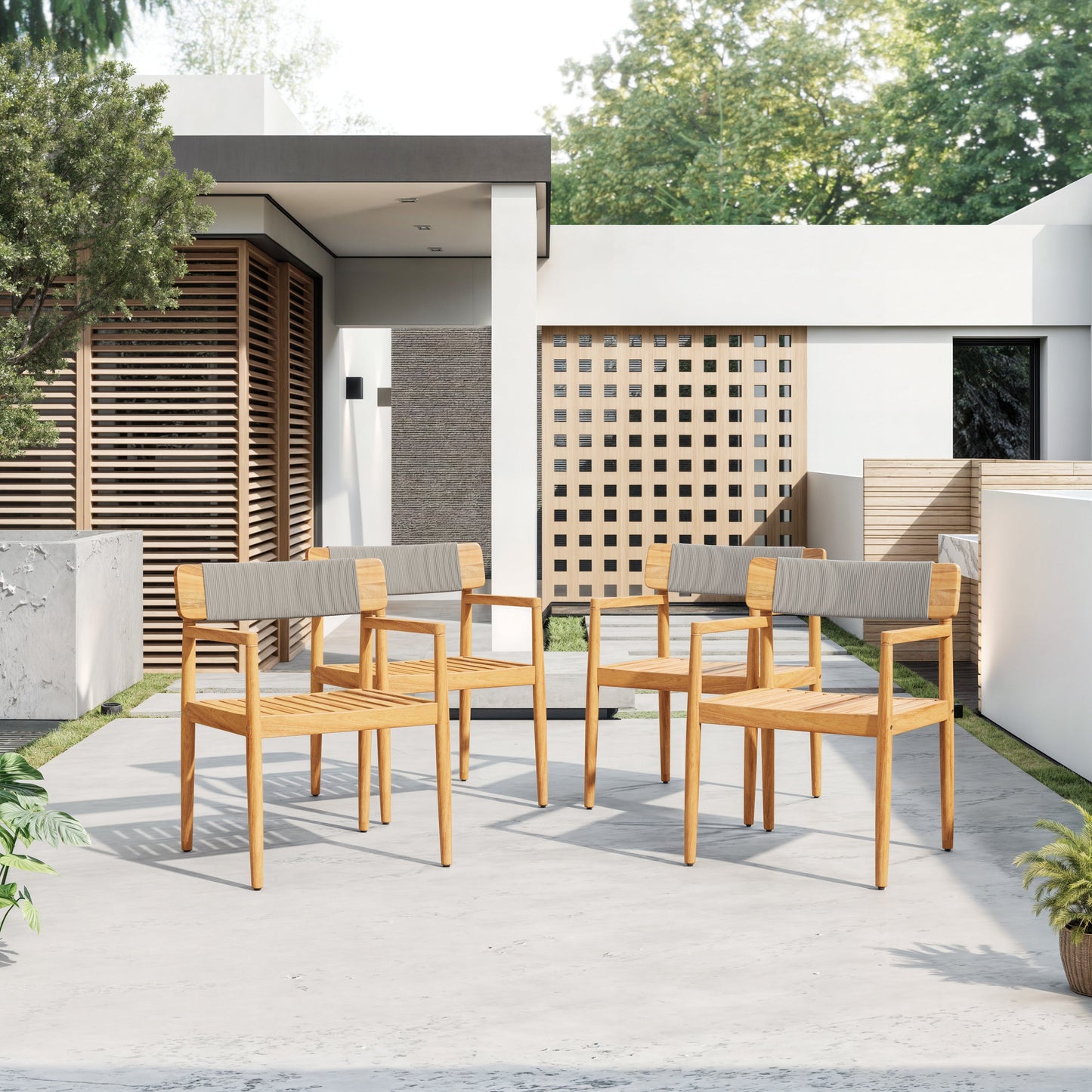 Acacia Wood Outdoor Dining Chairs with Arms