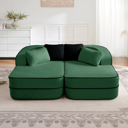 77.2 Teddy Fabric Modular Sofa in emerald green with black piping and plush cushions on Tampa Home & Garden Store