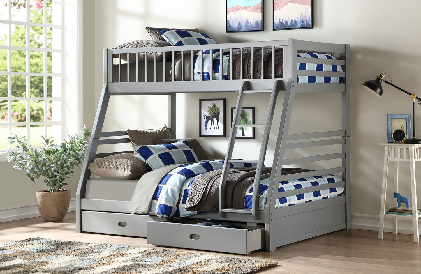 Jason Bunk Bed With Storage, gray HouseOfZazla twin-over-twin bunk with drawers and ladder on Tampa Home & Garden Store