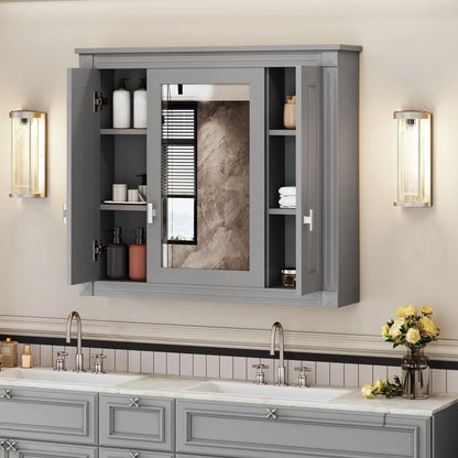 Wall mounted medicine cabinet with mirror gray finish 4 shelves Unique Piece Furniture on Tampa Home & Garden Store