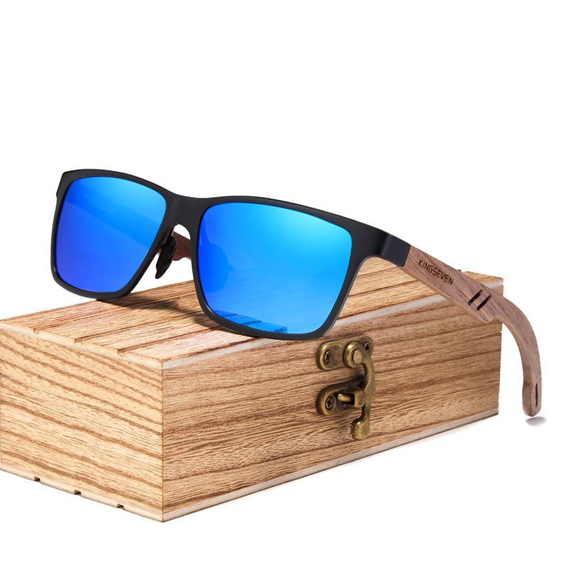 Stevvex bamboo wood sunglasses with blue mirrored polarized UV400 lenses handmade on Tampa Home & Garden Store