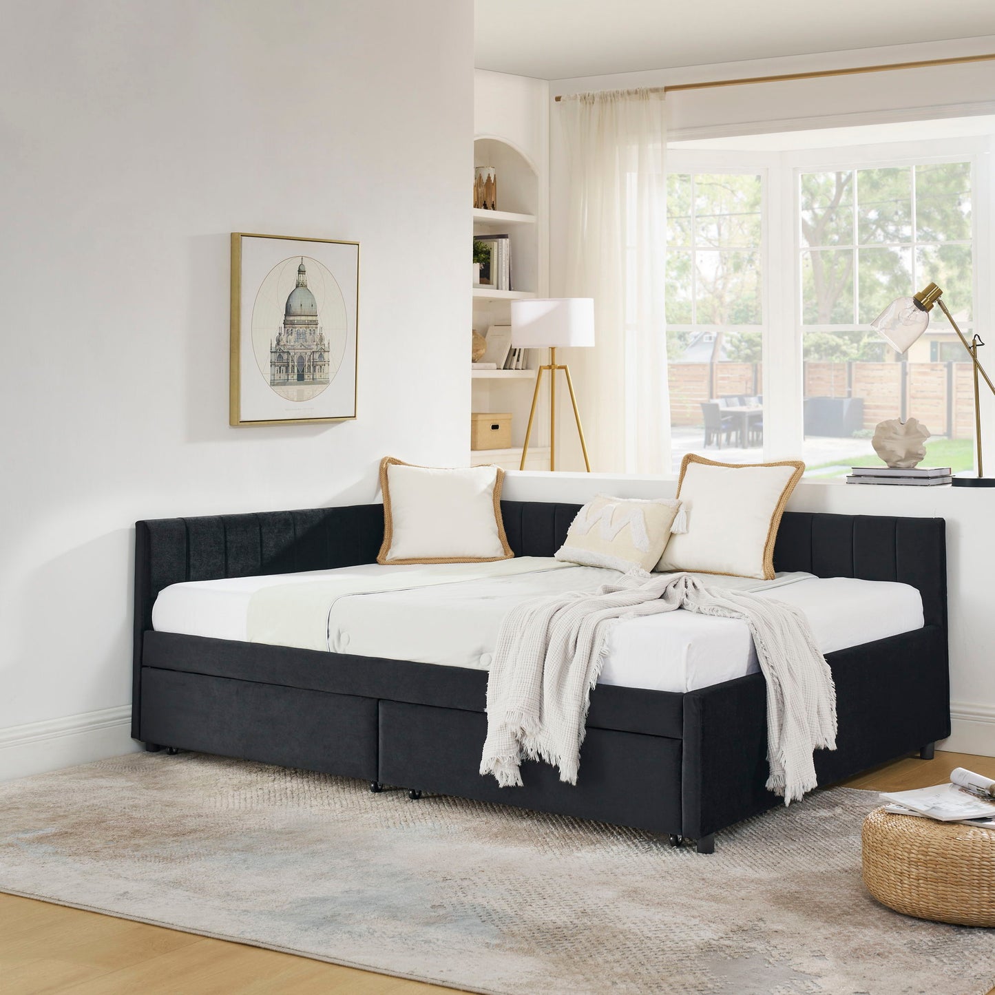Upholstered Tufted Daybed Frame with Storage