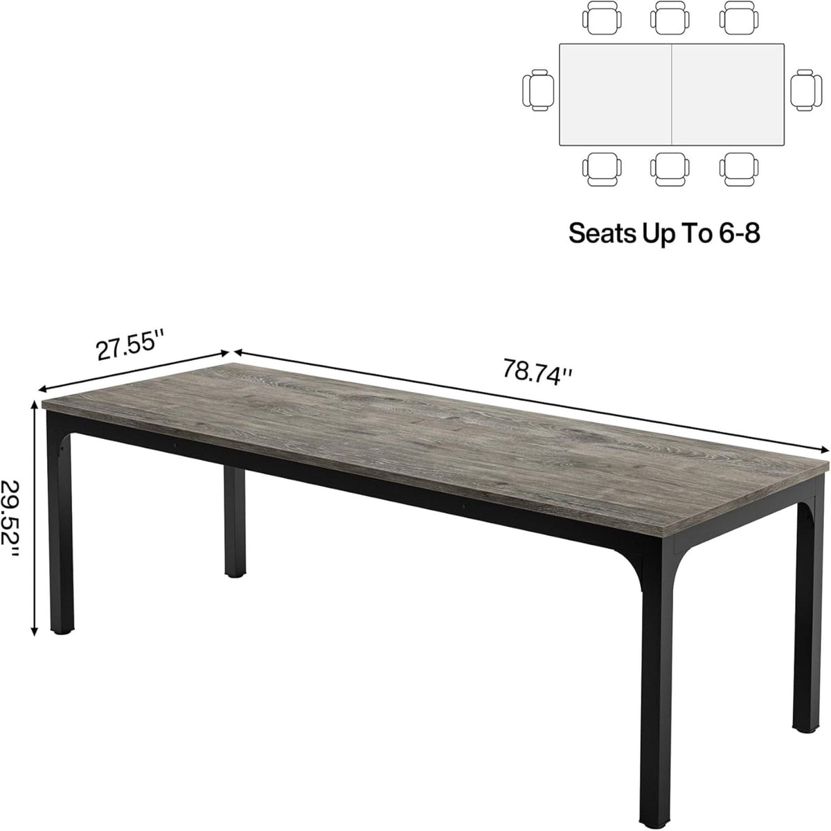 Rectangle dining table for 6-8 with wood grain top and black metal legs HouseOfZazla on Tampa Home & Garden Store