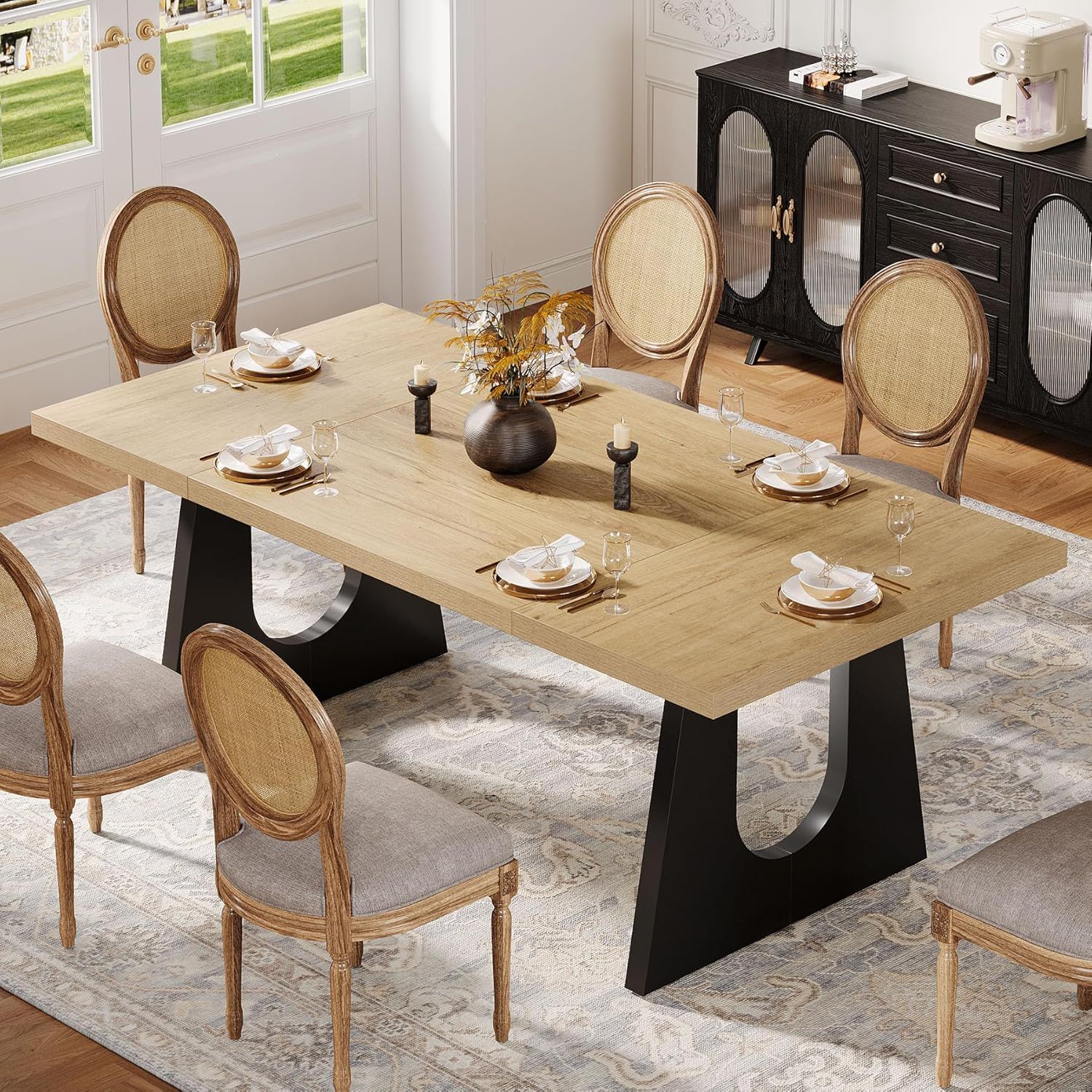 Dining Large Rectangular Kitchen & Dinner Table light oak finish with black legs by HouseOfZazla on Tampa Home & Garden Store