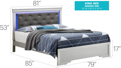 LED Elegant Bed king size, upholstered tufted headboard with blue LED glow by HouseOfZazla on Tampa Home & Garden Store