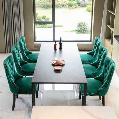 HouseOfZazla tufted velvet dining chair set with emerald green upholstery and nailhead trim on Tampa Home & Garden Store