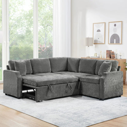 L-shaped sleeper sectional sofa in gray upholstery with hidden storage by Unique Piece on Tampa Home & Garden Store
