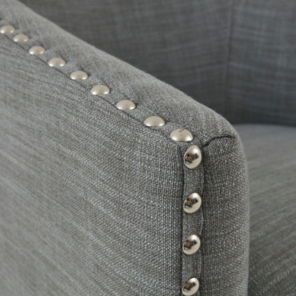 Swivel chair Pearl Silver with nailhead trim on gray textured upholstery HouseOfZazla on Tampa Home & Garden Store