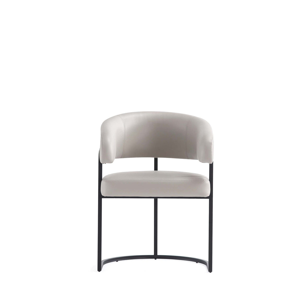 Geometric base dining chair with vegan upholstery in white/gray, black metal frame HouseOfZazla on Tampa Home & Garden Store
