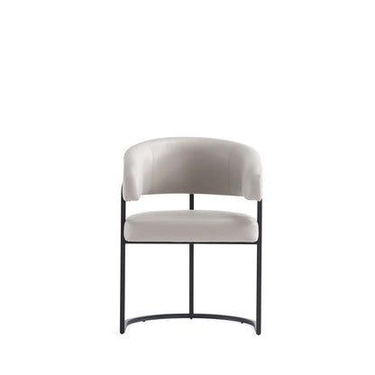 Geometric base dining chair with vegan upholstery in white/gray, black metal frame HouseOfZazla on Tampa Home & Garden Store