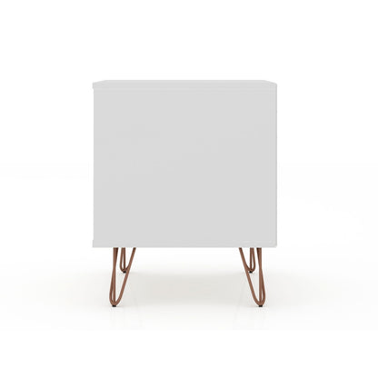 White accent nightstand with 2 drawers on copper hairpin legs, modern storage solution on Tampa Home & Garden Store