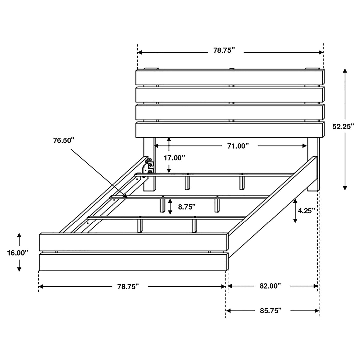 Geary panel bed by HouseOfZazla; dimensioned panel bed frame diagram on Tampa Home & Garden Store
